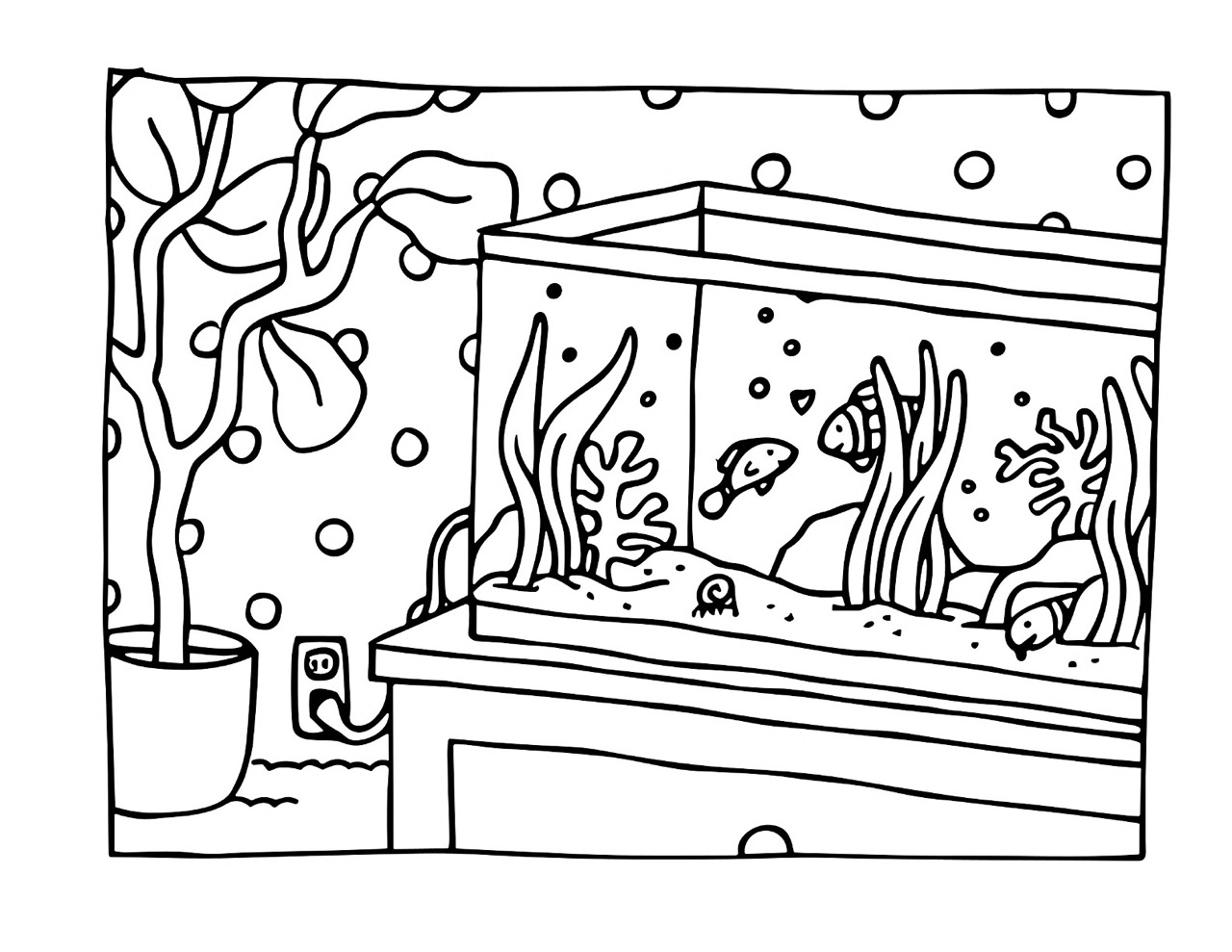 Desenho Bobbie Goods aquário com peixes para colorir