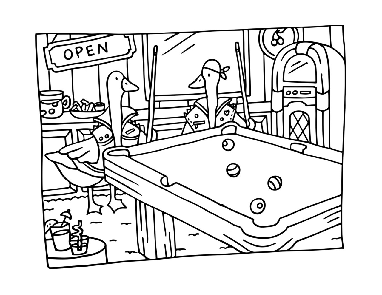 Desenho Bobbie Goods de patos jogando bilhar para colorir