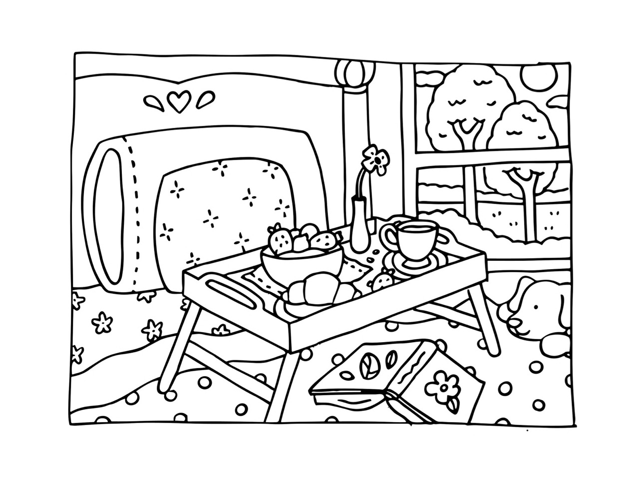 Desenho Bobbie Goods de mesa com frutas e flores para colorir