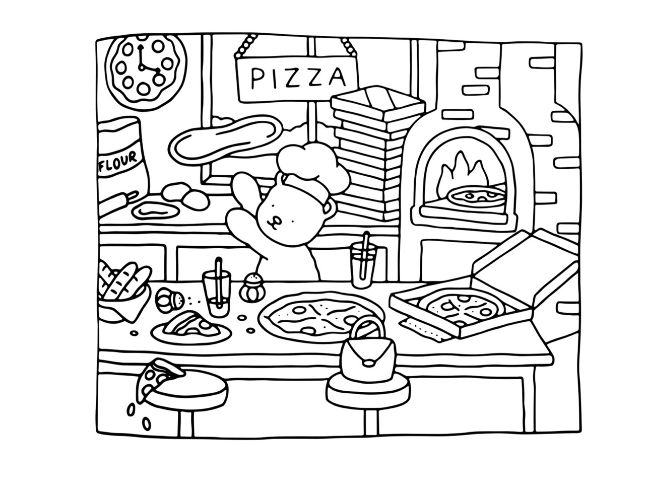 Desenho Bobbie Goods de cozinha com pizza para imprimir