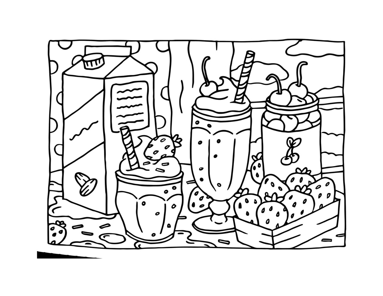 Desenho Bobbie Goods com bebidas e frutas para colorir