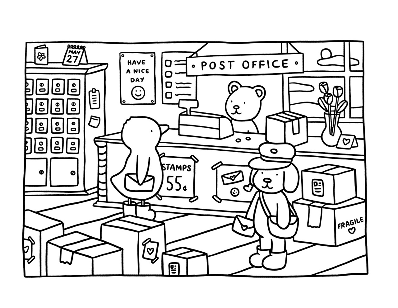Desenho Bobbie Goods correios com animais para colorir