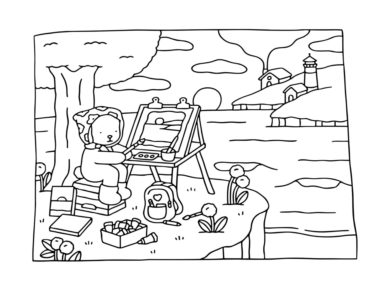 Desenho Bobbie Goods pintando à beira do lago para colorir