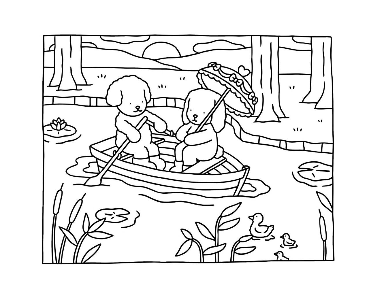 Desenho Bobbie Goods de cachorrinhos em um barco para colorir