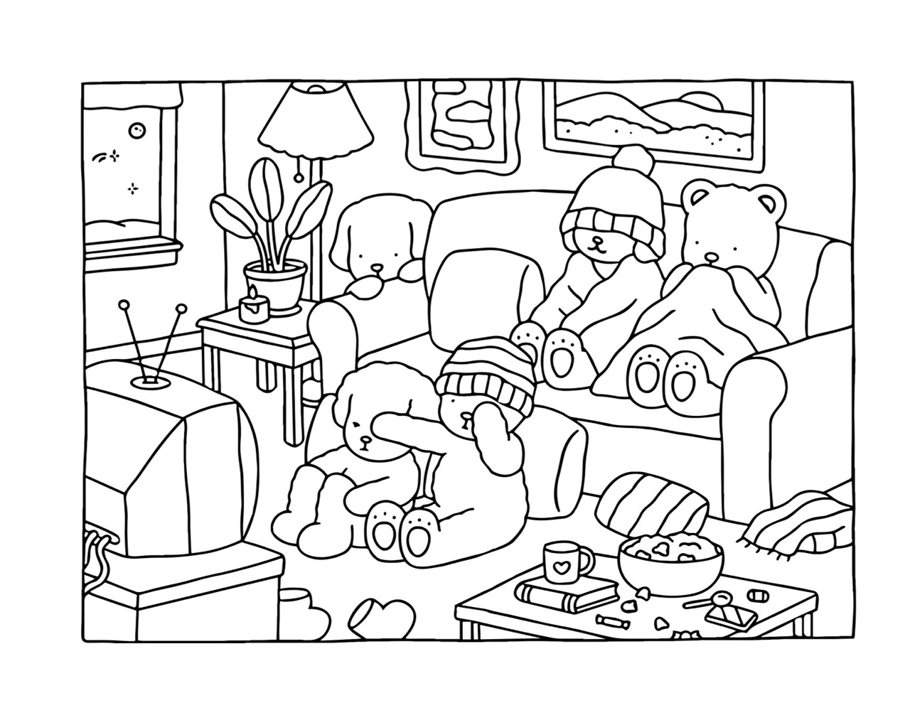 Desenho Bobbie Goods ursos em sala de estar para colorir
