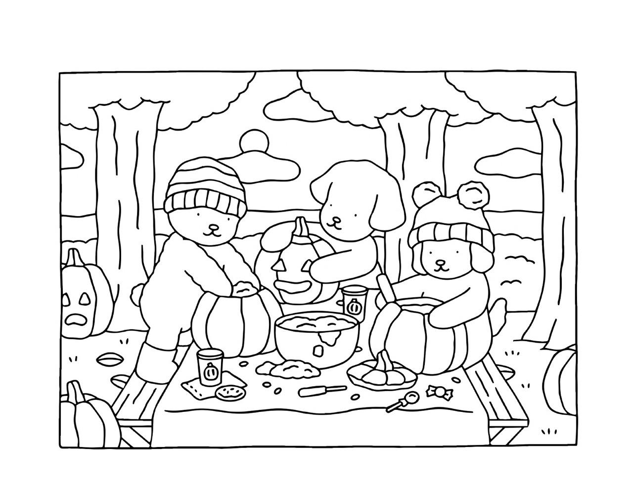 Desenho Bobbie Goods de amigos esculpindo abóboras