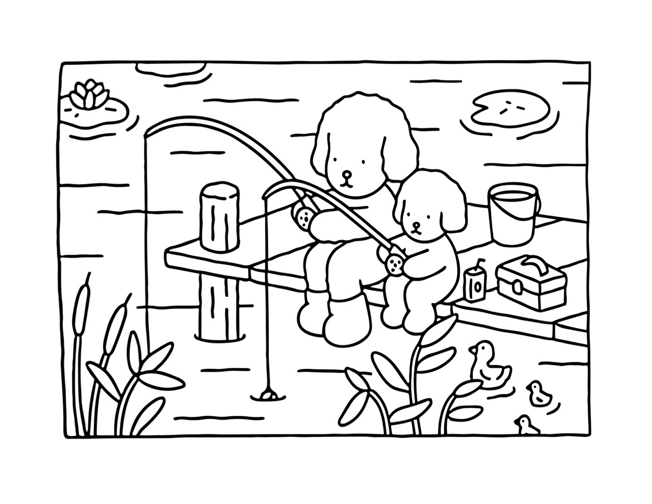 Desenho Bobbie Goods de cachorrinhos pescando para colorir
