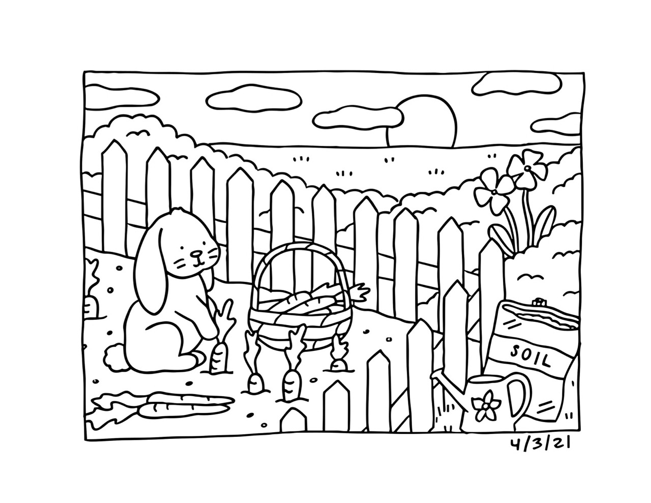 Desenho Bobbie Goods coelho e cenouras para colorir