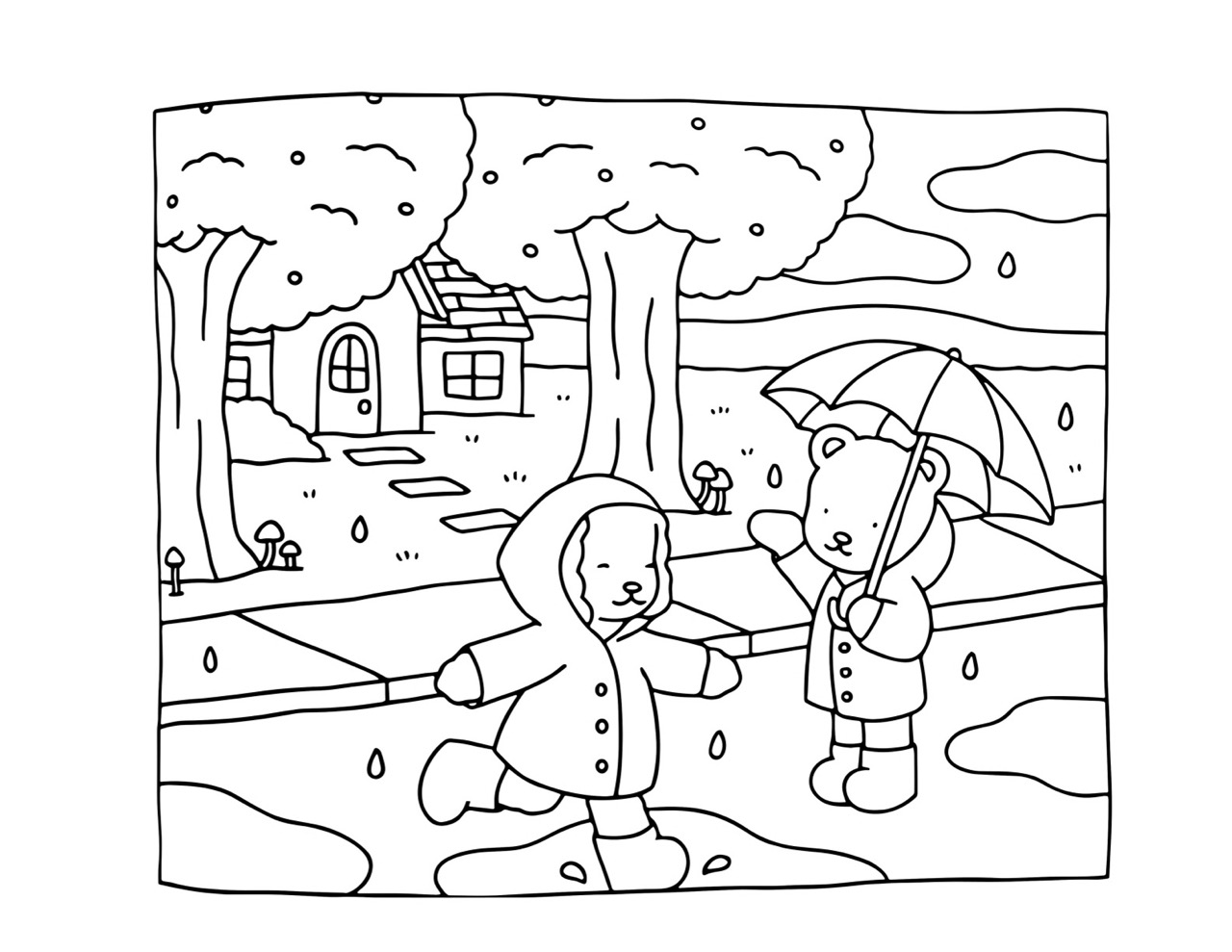 Desenho Bobbie Goods de ursos na chuva para colorir
