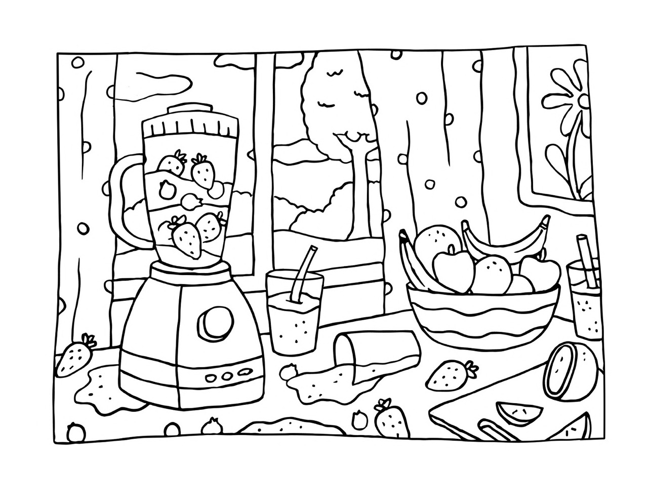 Desenho Bobbie Goods de liquidificador com frutas para colorir