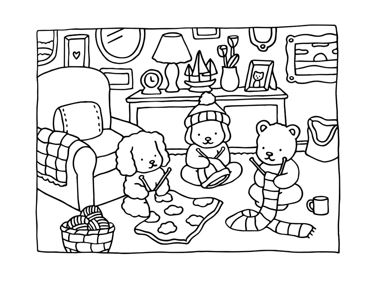 Desenho Bobbie Goods de animais tricotando em casa