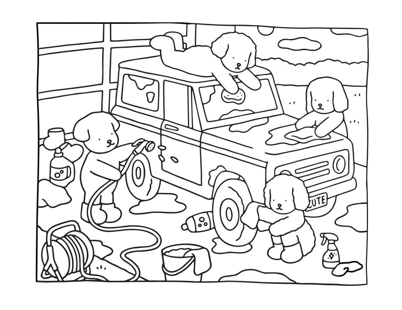 Desenho Bobbie Goods cachorro lavando carro para colorir