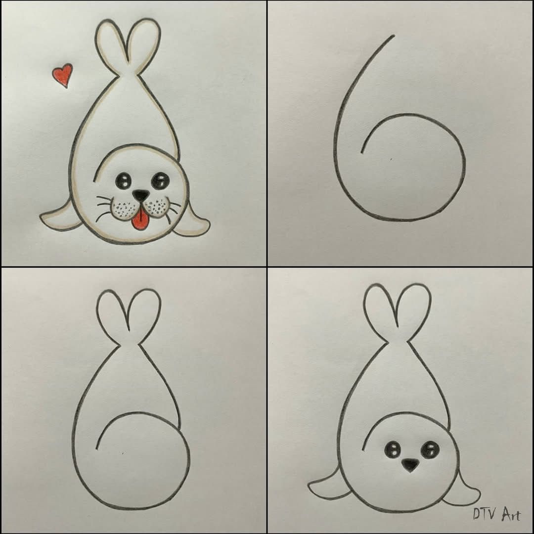 Desenhos Fáceis: Como desenhar uma foca fofa a lápis