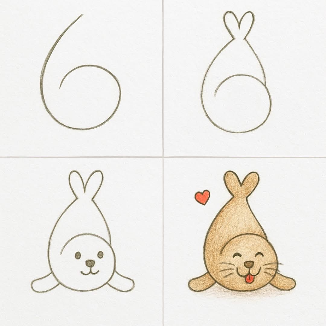 Desenhos Fáceis: Como desenhar uma foca fofa a lápis