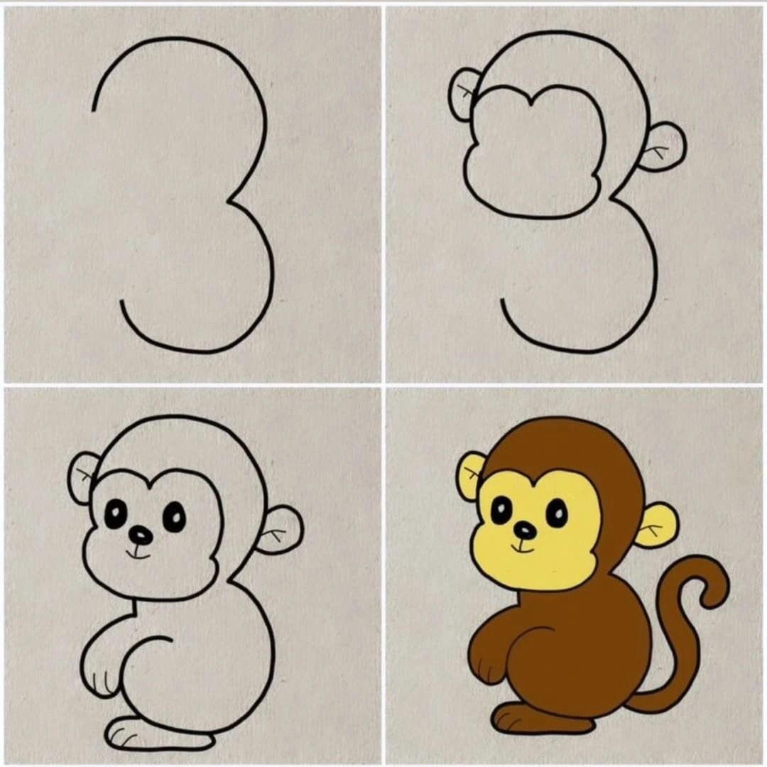 Desenhos Fáceis: Como desenhar um Macaco fofo a lápis