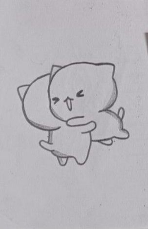 Desenho Fácil para Desenhar: Gatinhos se abraçando felizes