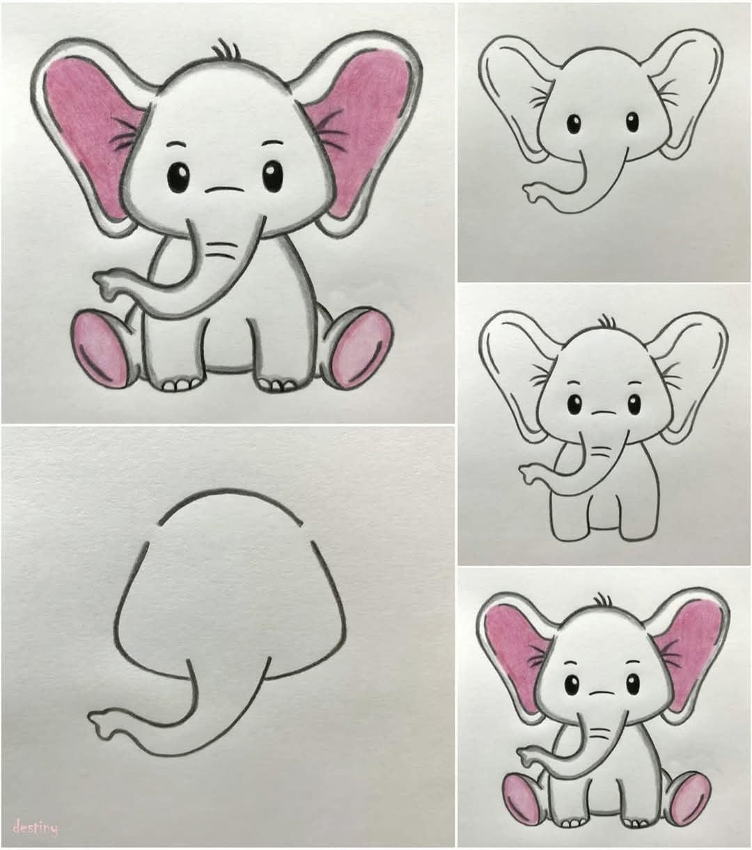 Desenhos Fáceis: Como desenhar um Elefante fofo a lápis