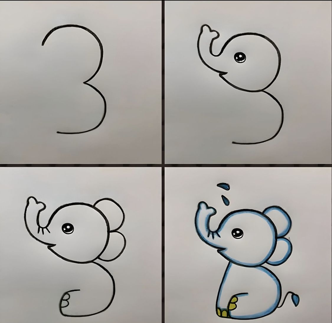 Desenhos Fáceis: Como desenhar um Elefante fofo a lápis