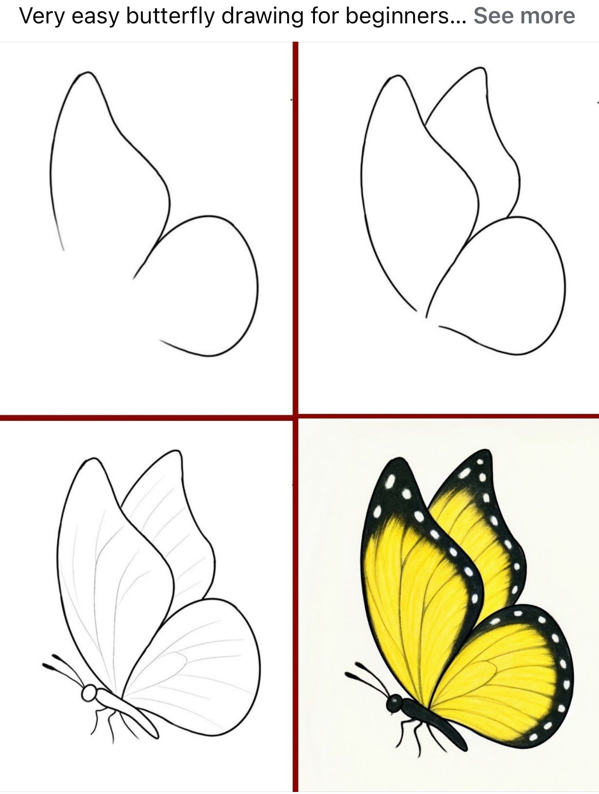 Desenhos Fáteis: Como desenhar uma borboleta colorida