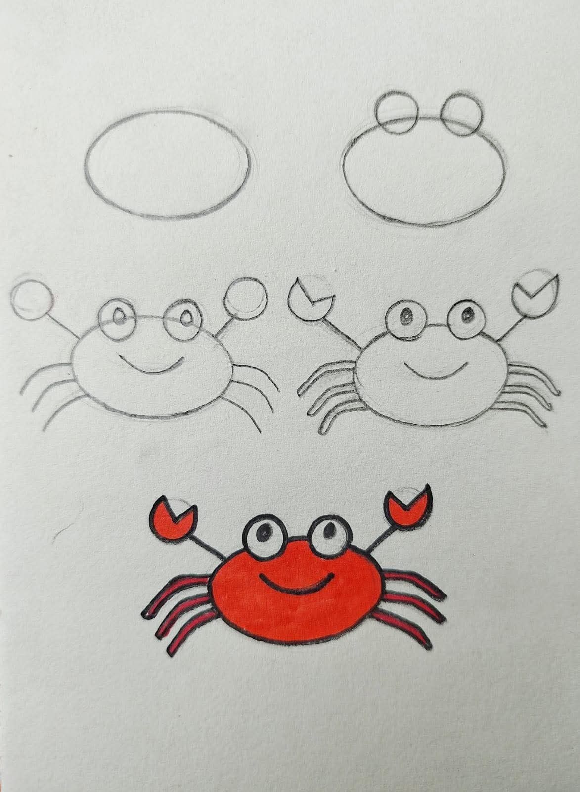 Desenhos Fáceis: Como desenhar um caranguejo fofo a lápis