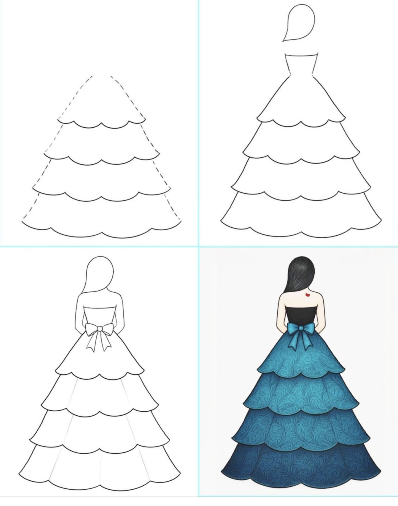 Desenhos Fáceis: Como desenhar um vestido de camadas
