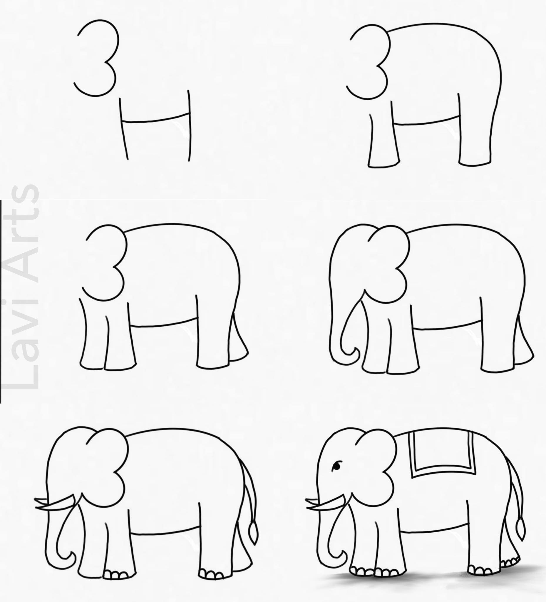 Desenhos Fáceis: Como desenhar um Elefante fofo a lápis