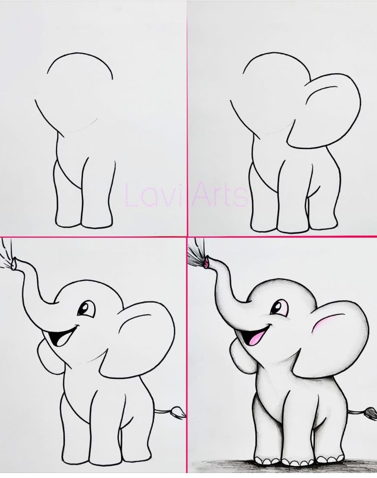 Desenhos Fáceis: Como desenhar um elefante fofo a lápis