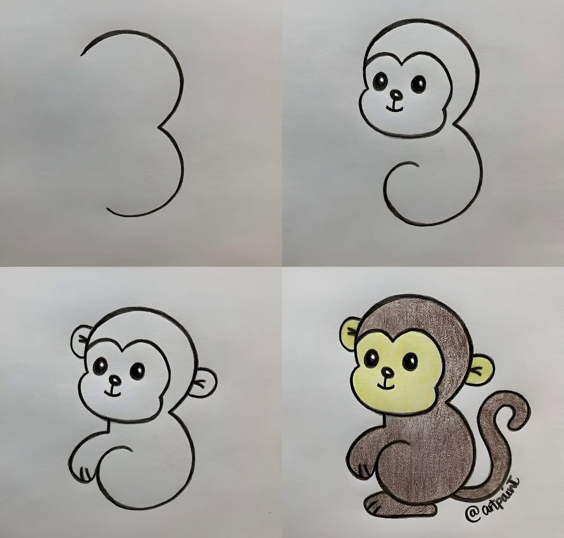 Desenhos Fáceis: Como desenhar um Macaco fofo a lápis
