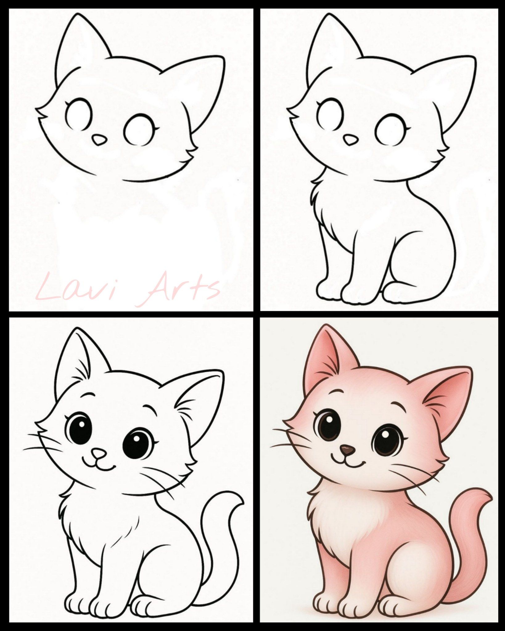 Desenhos Fáceis: Como desenhar um Gato fofo a lápis