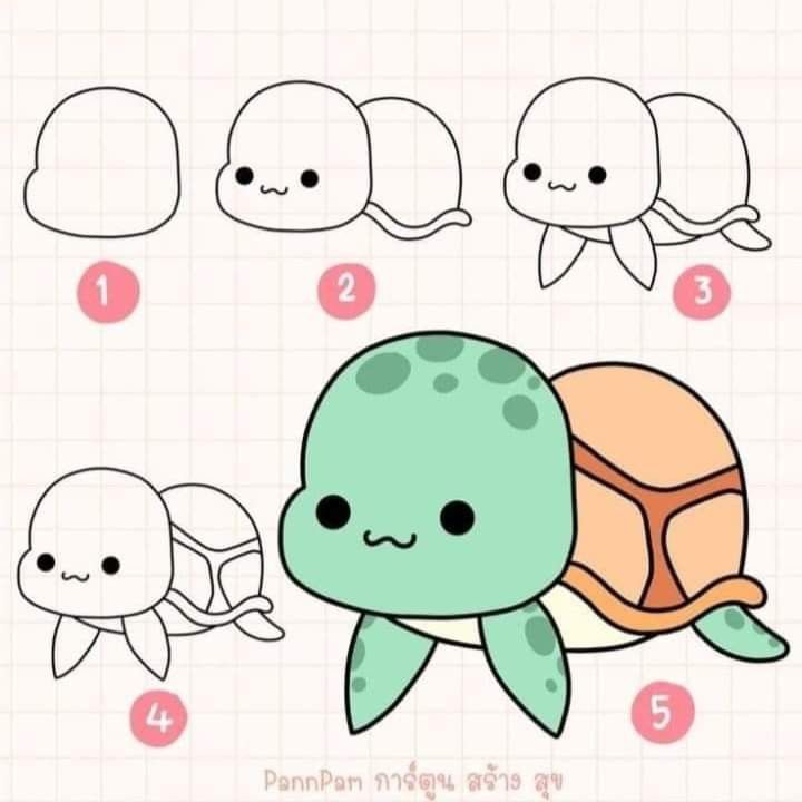 Desenhos Fáceis: Como desenhar uma tartaruga fofa a lápis