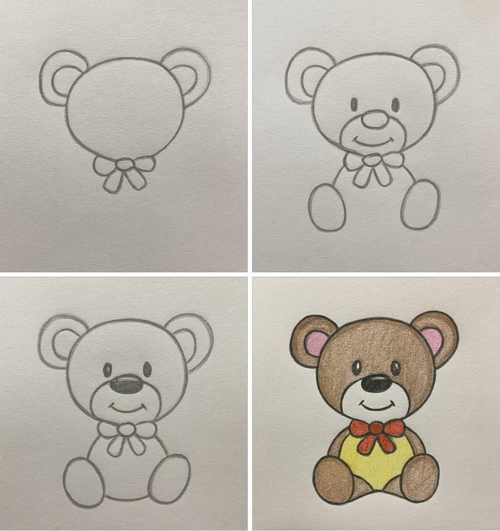 Desenhos Fáceis: Como desenhar um Urso fofo a lápis