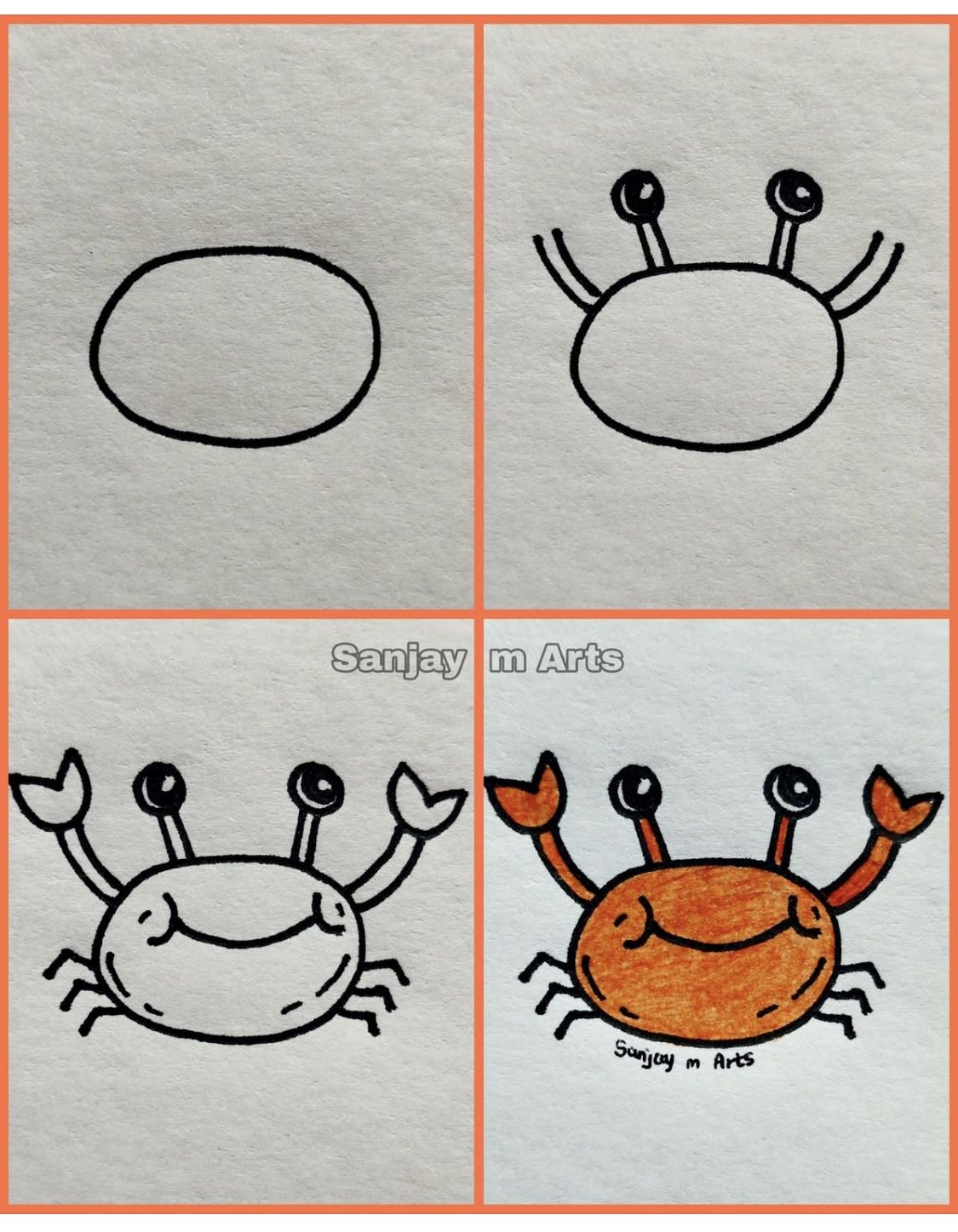 Desenhos Fáceis: Como desenhar um Caranguejo fofo