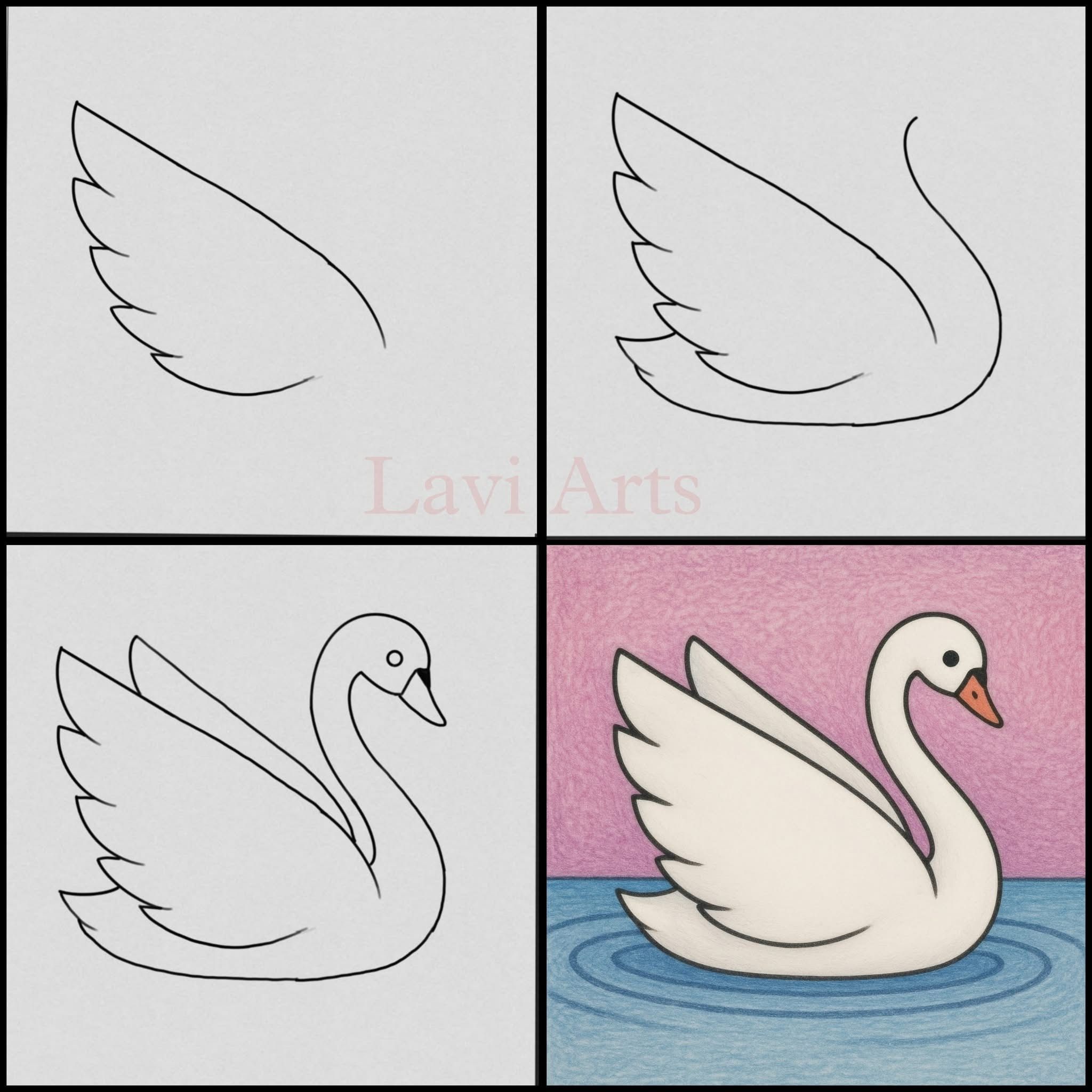 Desenhos Fáceis: Como desenhar um Cisne fofo a lápis