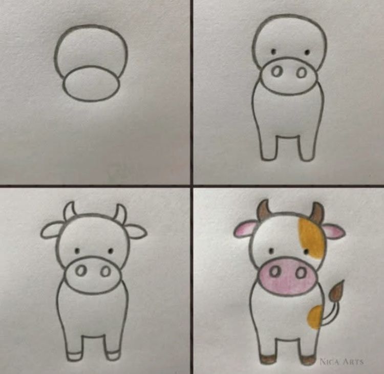 Desenhos Fáceis: Como desenhar uma vaca fofa a lápis