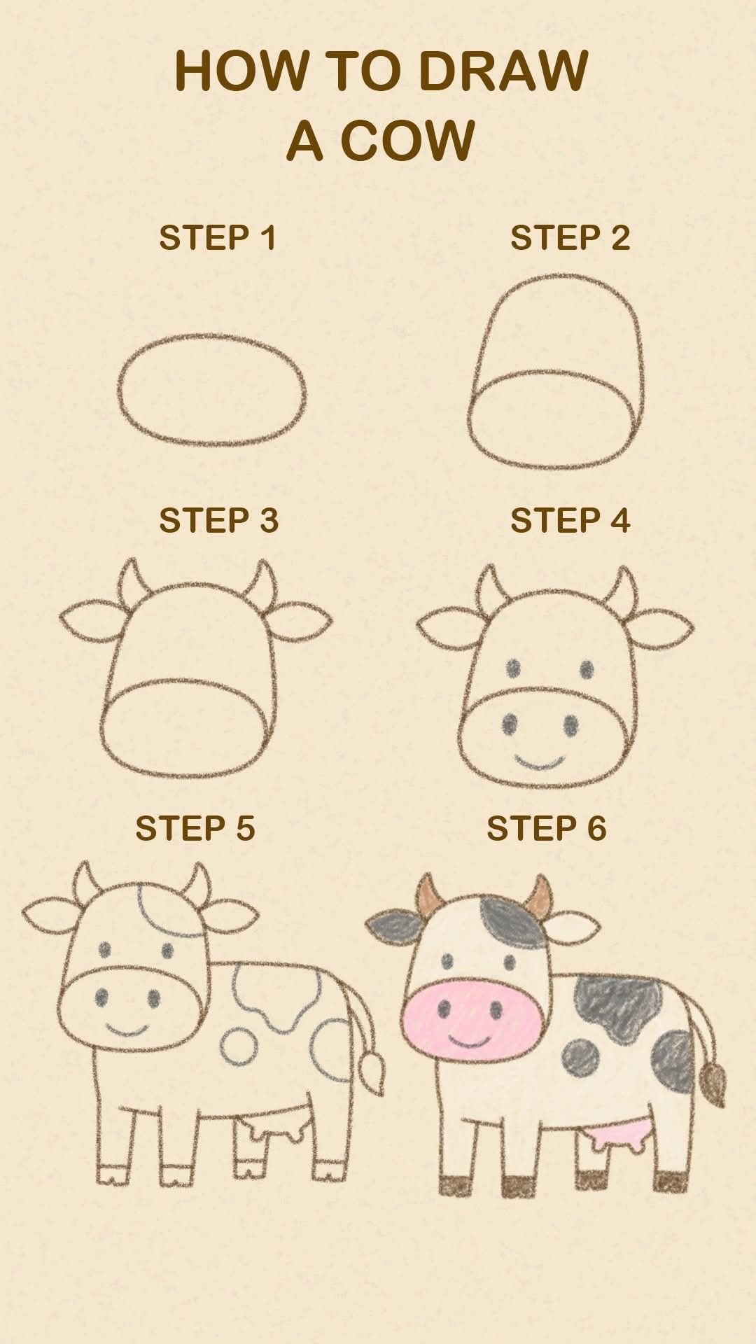 Desenhos Fáceis: Como desenhar uma Vaca fofa a lápis