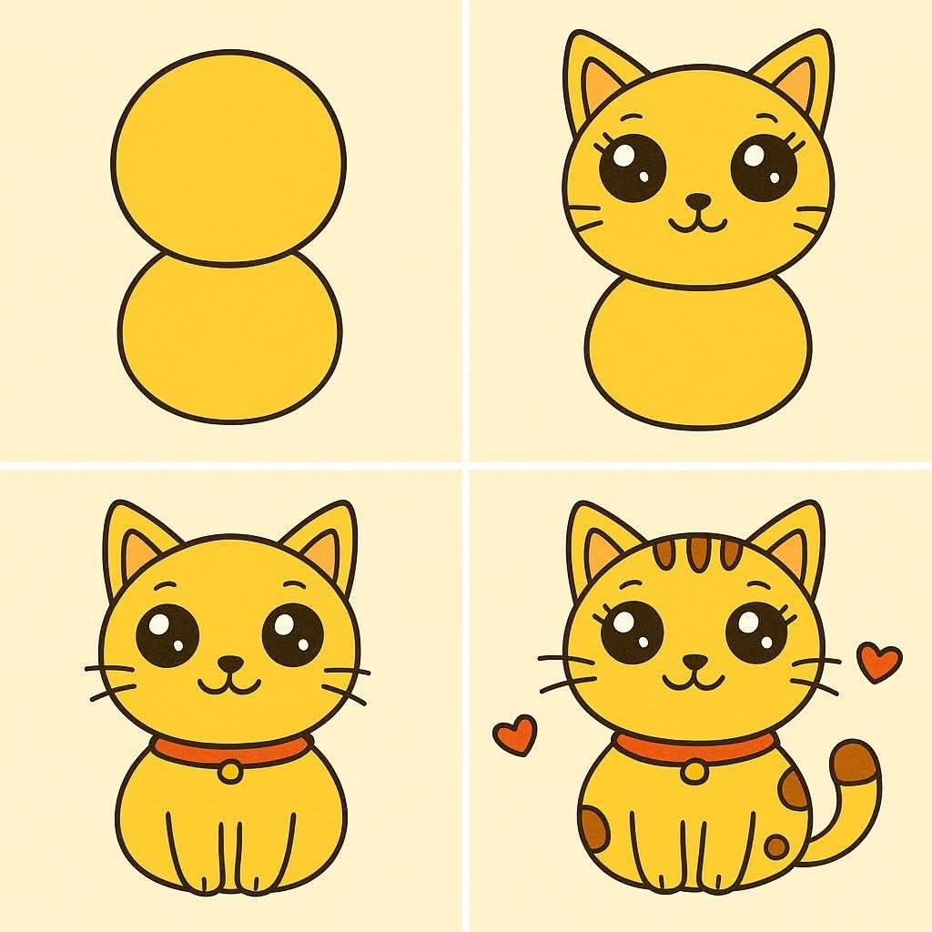 Desenhos Fáceis: Como desenhar um gato fofo a lápis