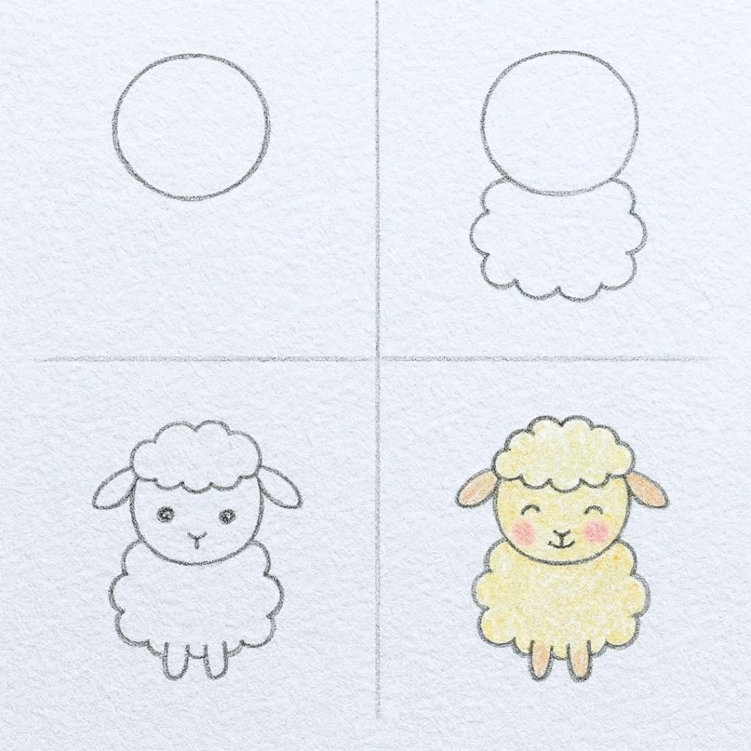 Desenhos Fáceis: Como desenhar uma ovelha fofa a lápis
