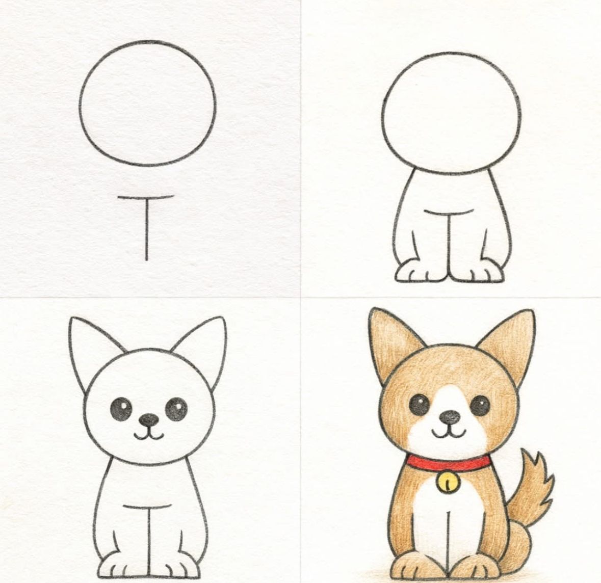 Desenhos Fáceis: Como desenhar um cãozinho fofo a lápis