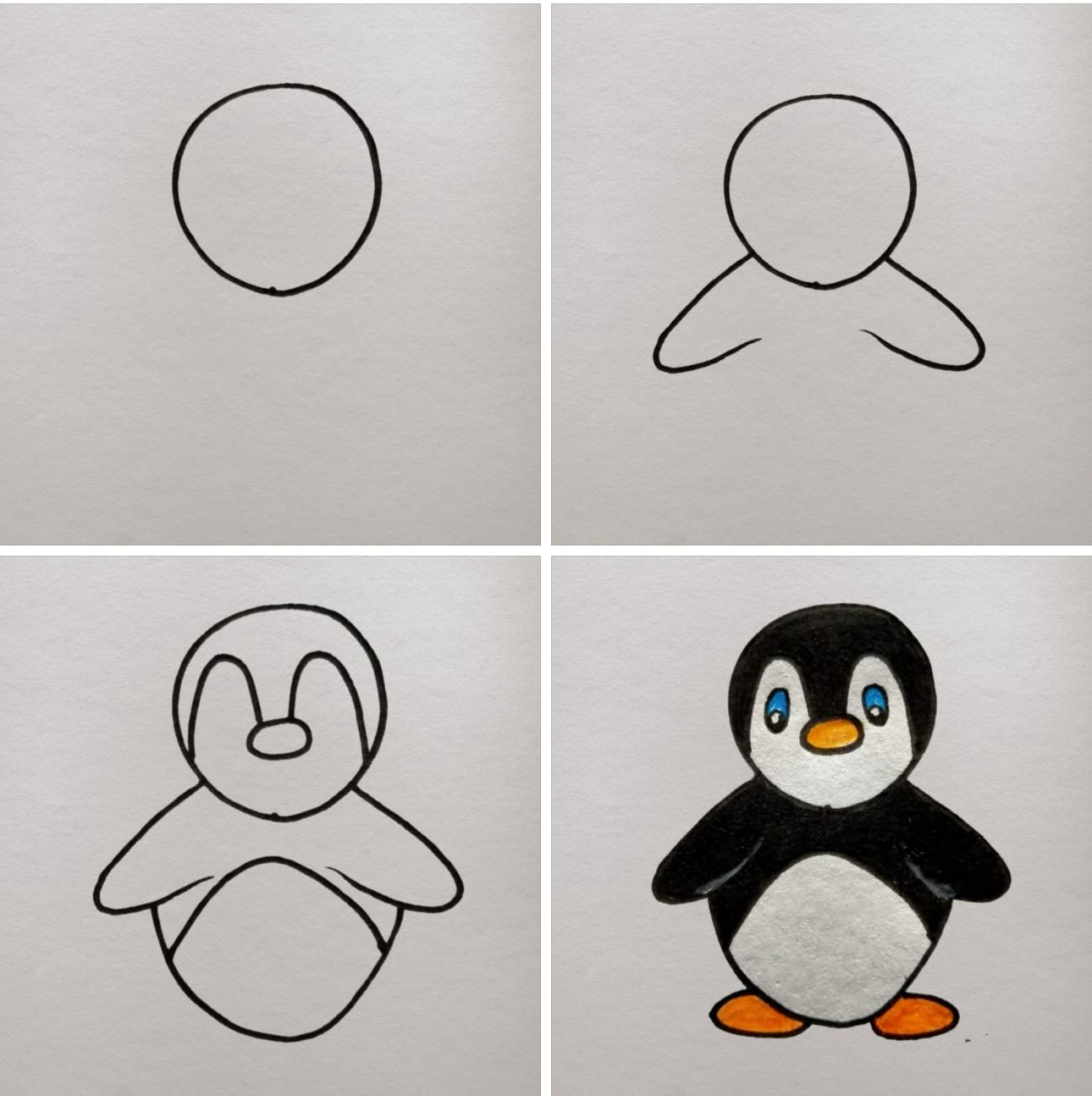 Desenhos Fáceis: Como desenhar um Pinguim fofo a lápis