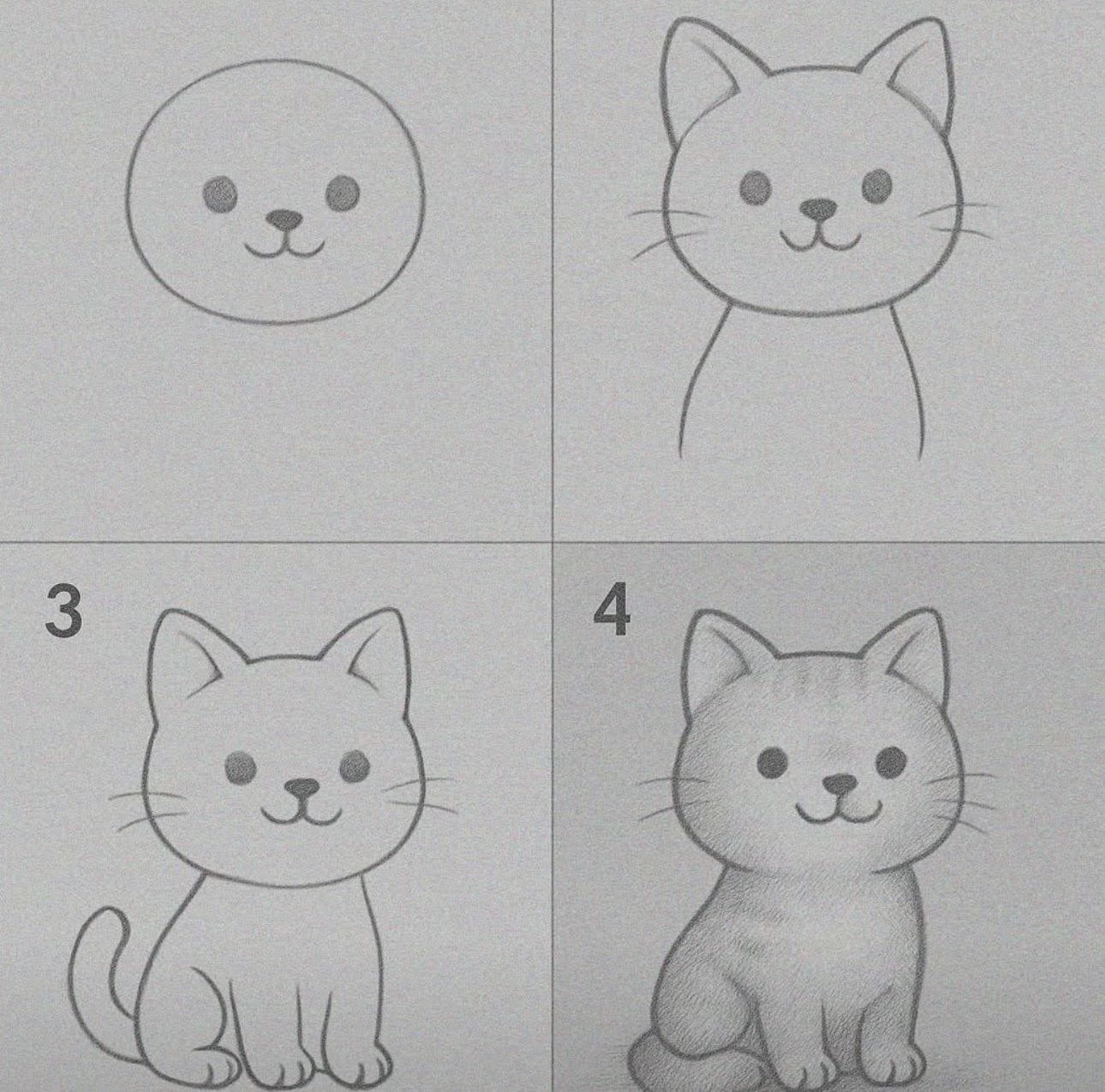 Desenhos Fáceis: Como desenhar um gato fofo a lápis