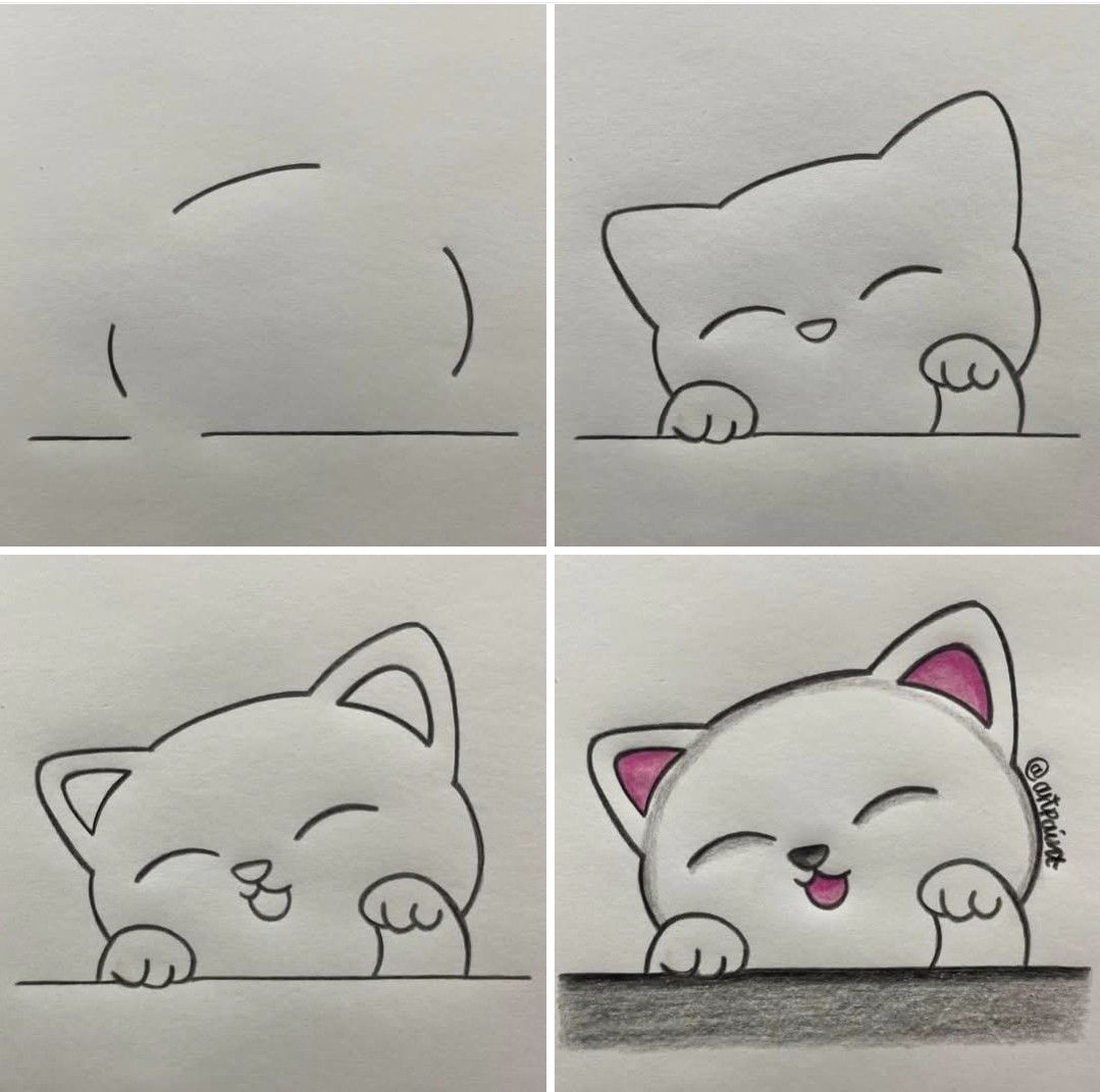 Desenhos Fáceis: Como desenhar um gatinho fofo a lápis