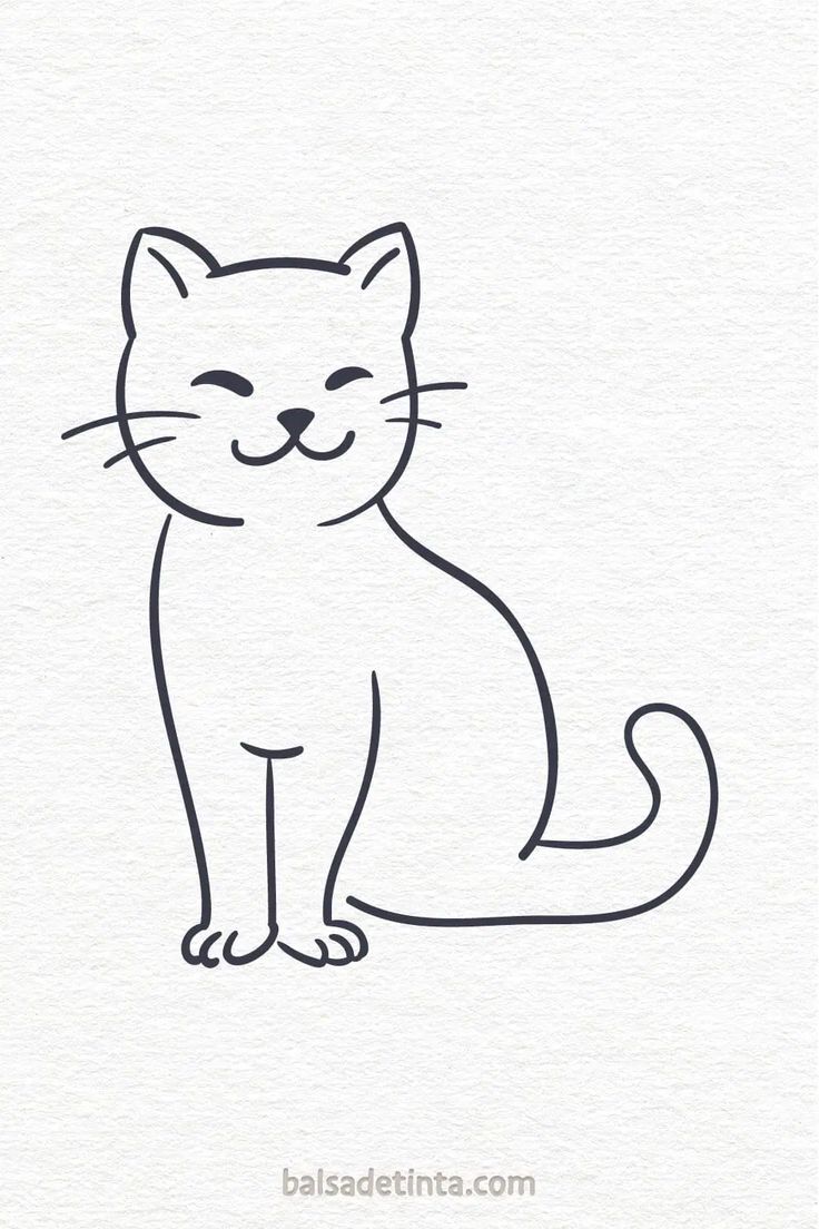 Desenho Fácil para Desenhar: Gato fofo sorridente sentado