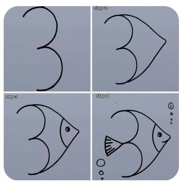 Desenhos Fáceis: Como desenhar um peixe fofo a lápis