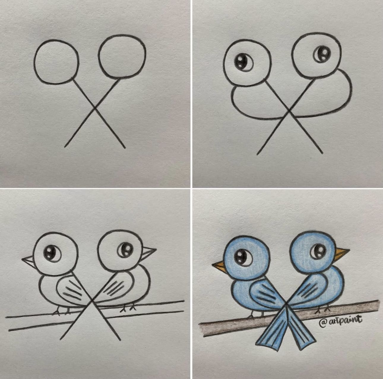 Desenhos Fáceis: Como desenhar pássaros fofos a lápis