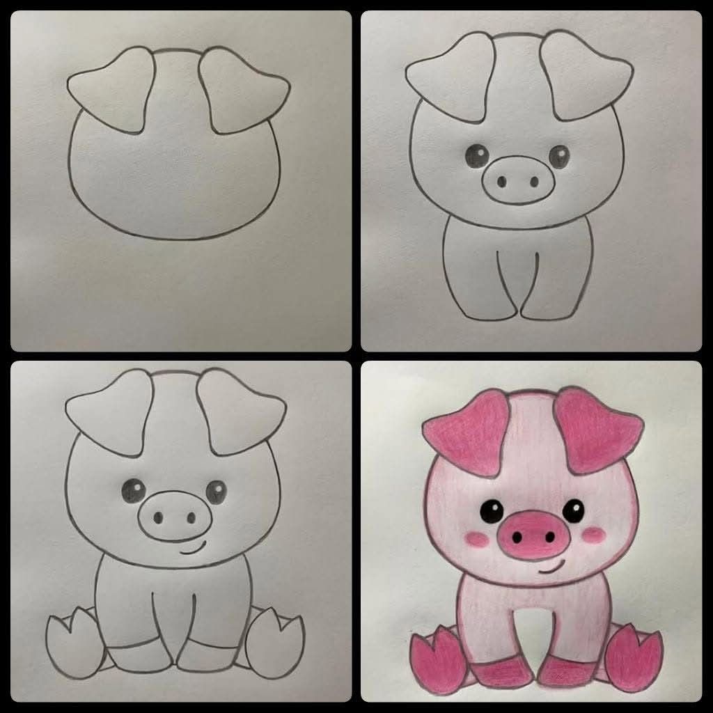 Desenhos Fáceis: Como desenhar um Porquinho fofo a lápis