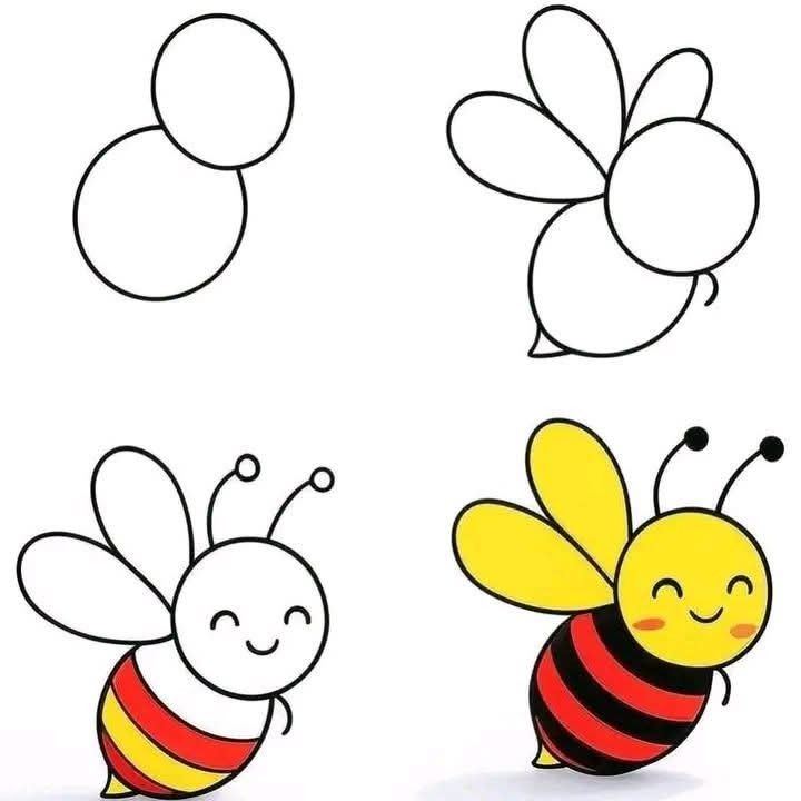 Desenhos Fáceis: Como desenhar uma Abelha fofa a lápis