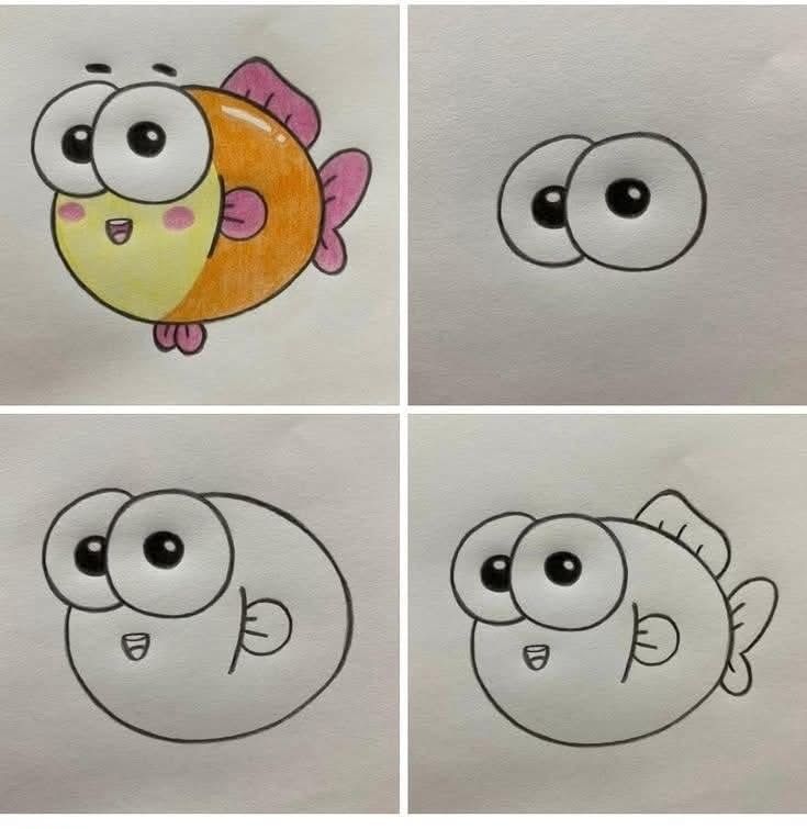 Desenhos Fáceis: Como desenhar um peixe fofo a lápis