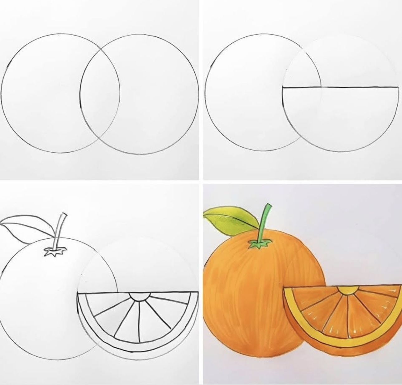 Desenhos Fáceis: Como desenhar uma Laranja fofa a lápis