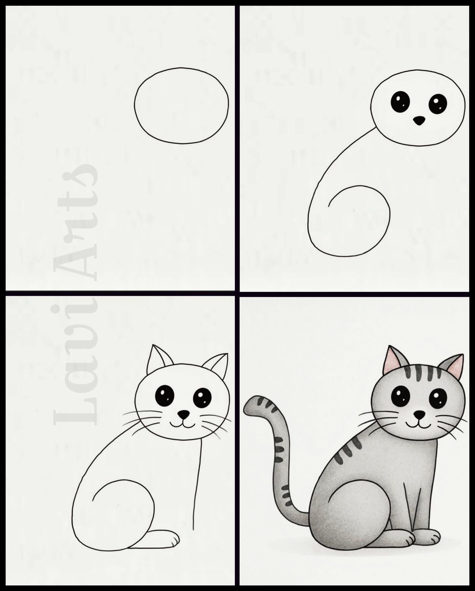 Desenhos Fáceis: Como desenhar um gato fofo a lápis