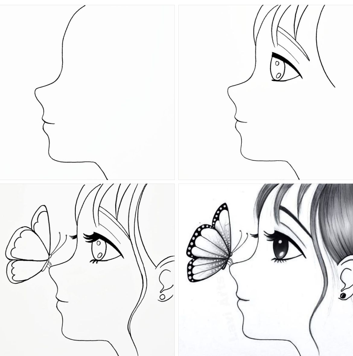 Desenhos Fáceis: Como desenhar um rosto feminino com borboleta